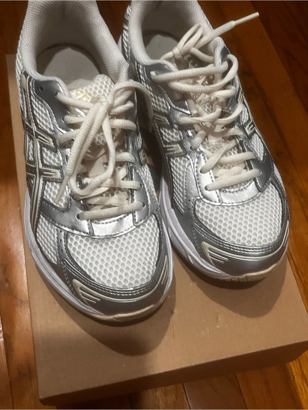 ASICS White and Silver Mesh Athletic Sneakers